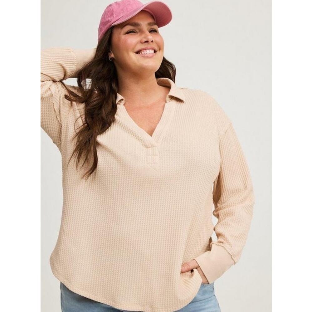 Torrid Waffle V Neckline Smoke Gray Collared Drop Shoulder Sweatshirt Size 3 New